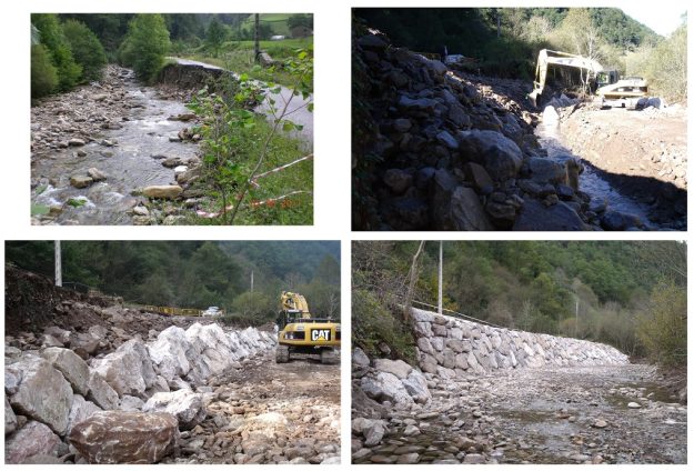 Reparación de hundimientos en la carretera CA - 630 producidos por la crecida del río Pandillo
